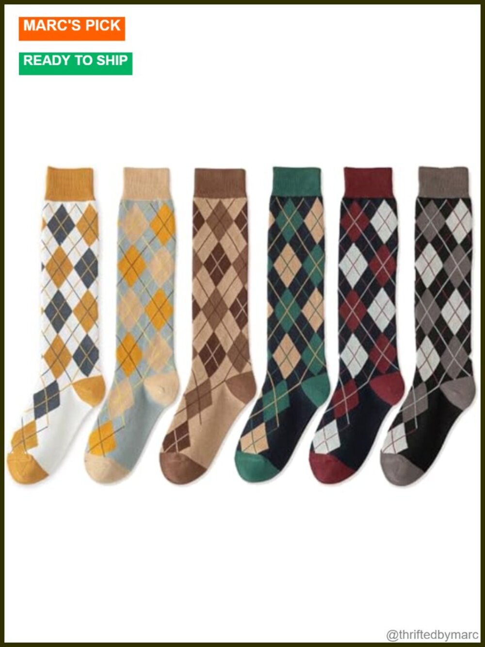 Argyle Knee High Socks Cotton Blend Soft Warm Novelty Casual Gift
